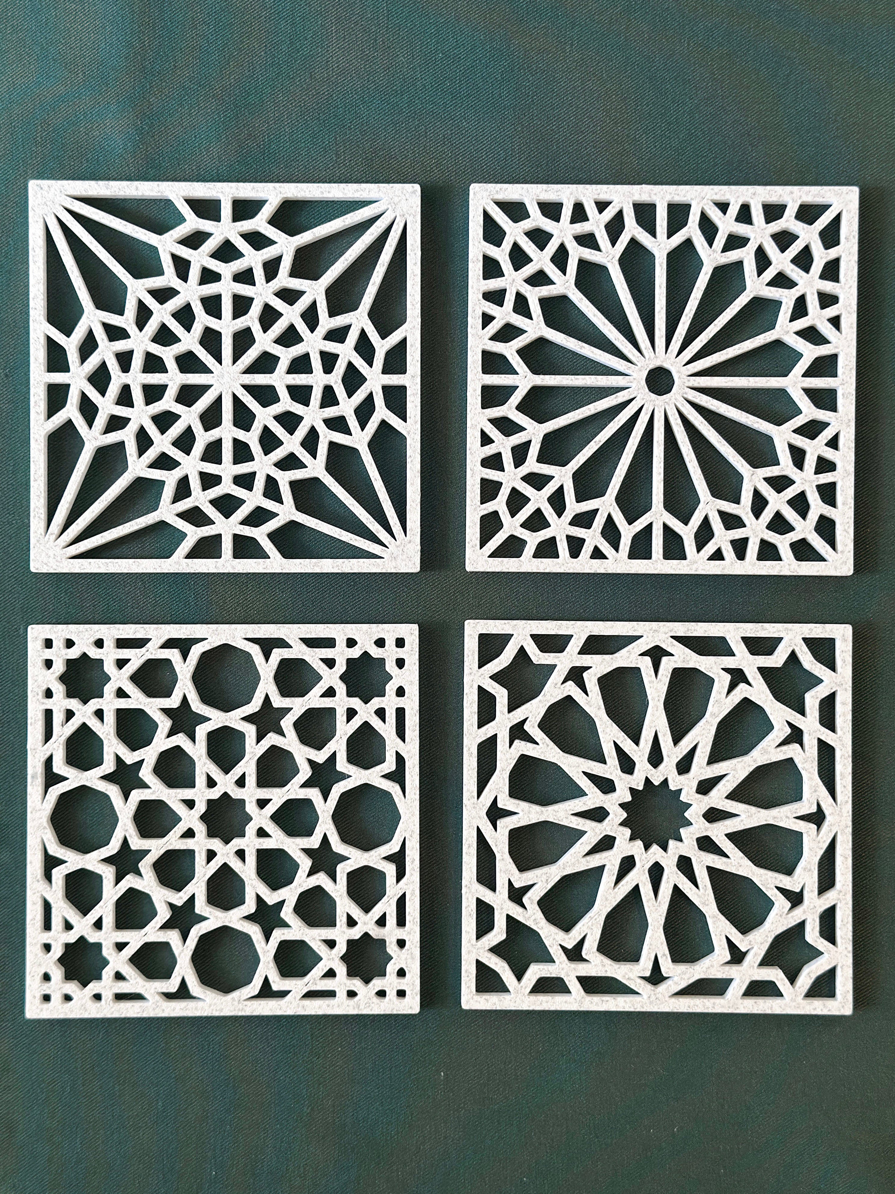 Islamic Geometric Coasters Set of 4 | Marble Effect Decorative | Moroccan Star Pattern | Islamic Home Decor Gift