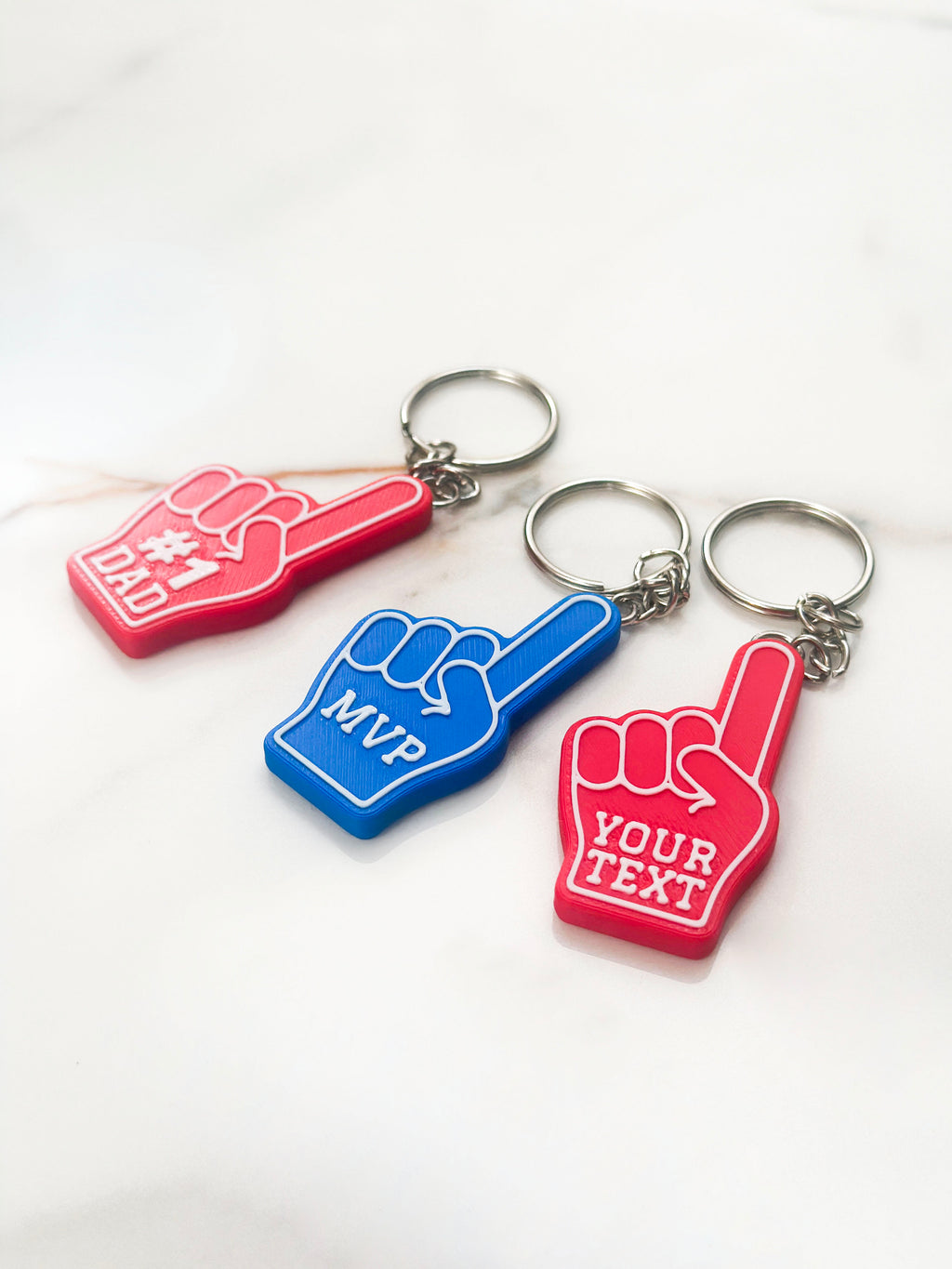 Foam Finger Keychain | Personalised Sports Fan | Custom Text Varsity Gift | Dad Mum Coach | Team Spirit | Personalised #1 Fan | Graduation