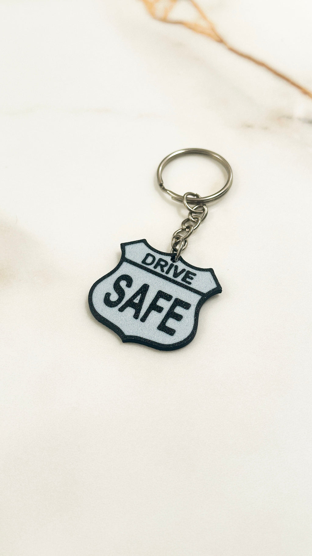 Drive Safe Keychain | Road Sign Style Keyring | Highway Shield Design | Gift for New Drivers | Safe Travels Gift