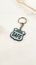 Drive Safe Keychain | Road Sign Style Keyring | Highway Shield Design | Gift for New Drivers | Safe Travels Gift