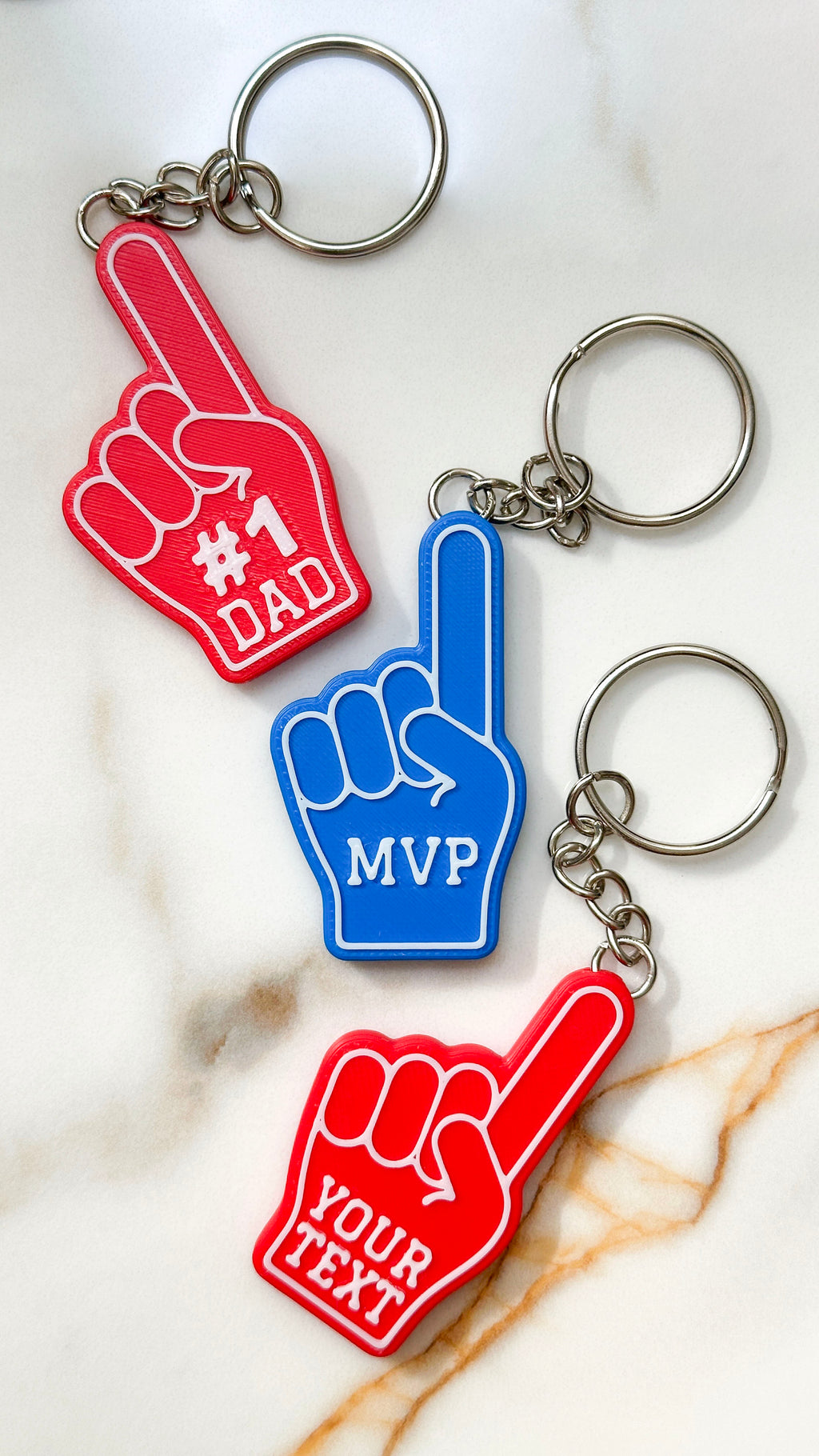 Foam Finger Keychain | Personalised Sports Fan | Custom Text Varsity Gift | Dad Mum Coach | Team Spirit | Personalised #1 Fan | Graduation
