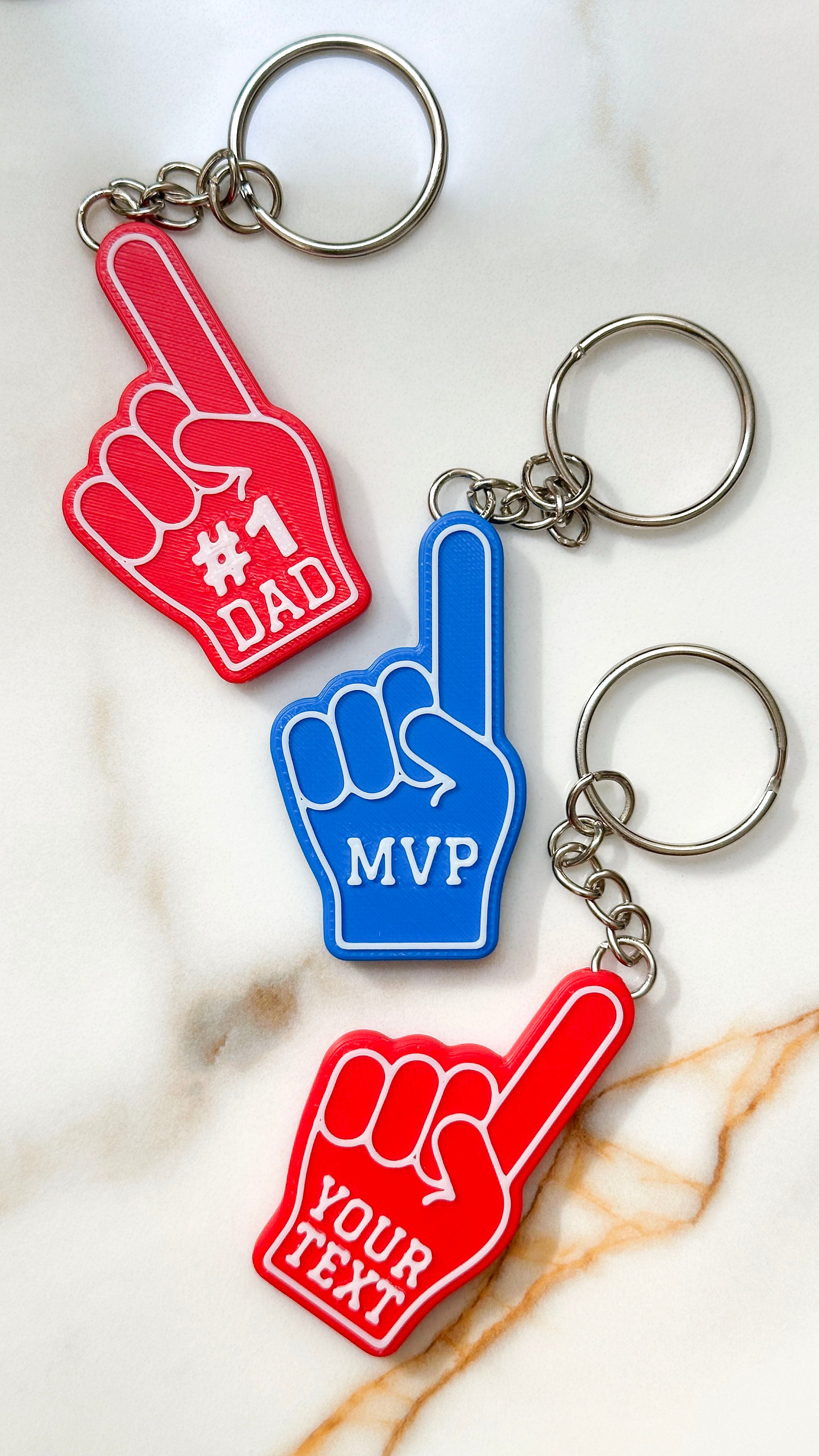 Foam Finger Keychain | Personalised Sports Fan | Custom Text Varsity Gift | Dad Mum Coach | Team Spirit | Personalised #1 Fan | Graduation