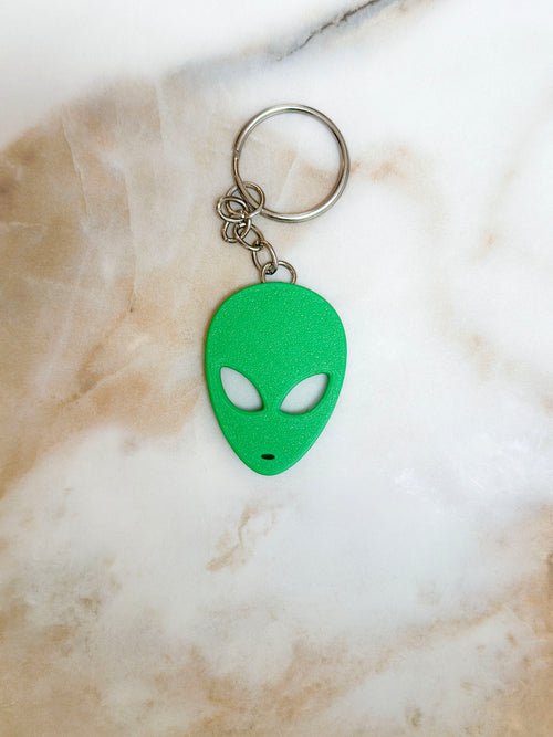 Green Alien Face Keychain | Y2K Retro UFO Keyring | Area 51 Conspiracy Gift | Alien Head Bag Charm | Sci-Fi Novelty Gift
