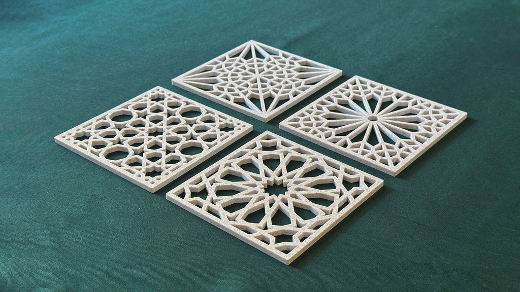 Islamic Geometric Coasters Set of 4 | Marble Effect Decorative | Moroccan Star Pattern | Islamic Home Decor Gift