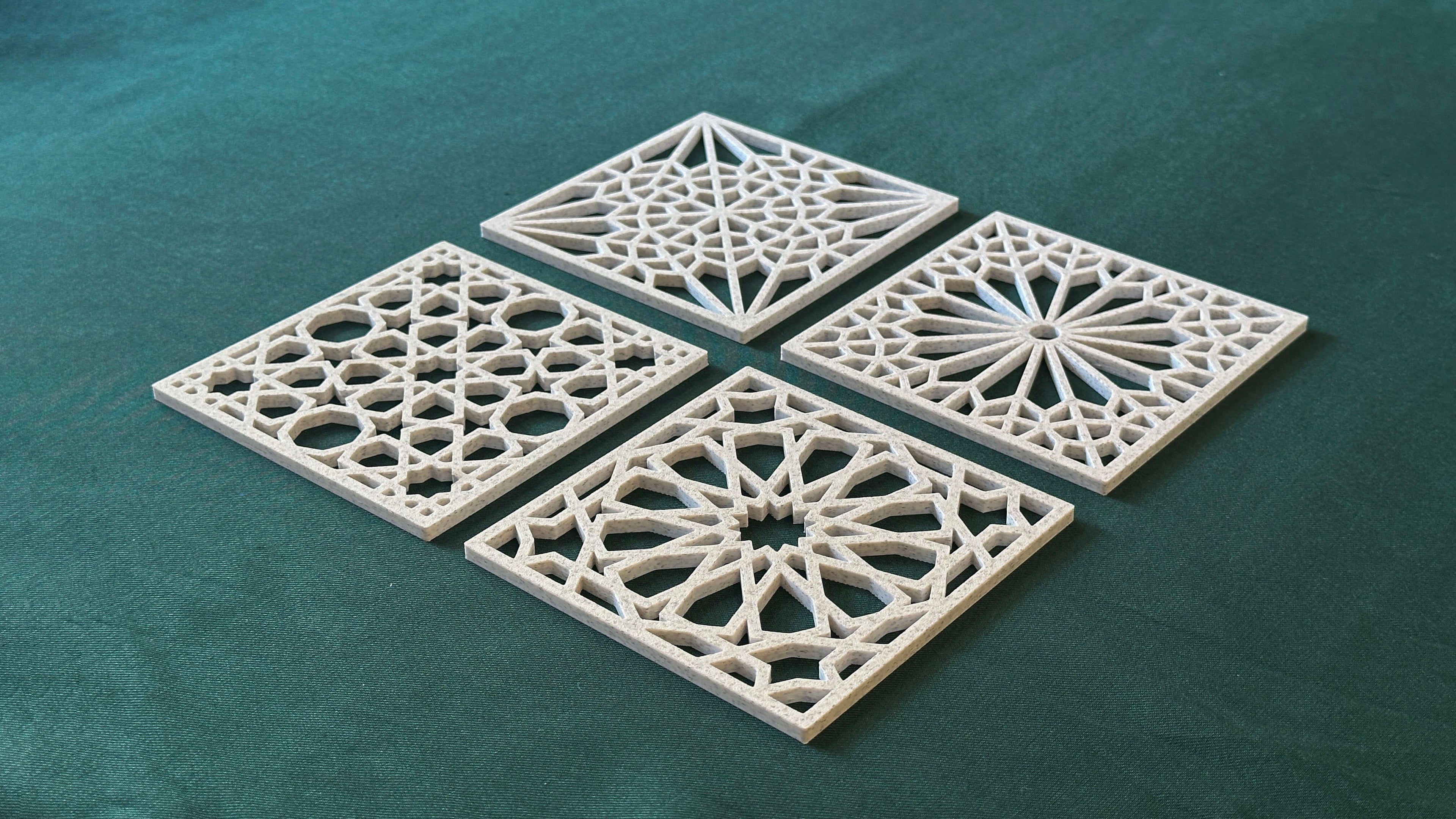 Islamic Geometric Coasters Set of 4 | Marble Effect Decorative | Moroccan Star Pattern | Islamic Home Decor Gift
