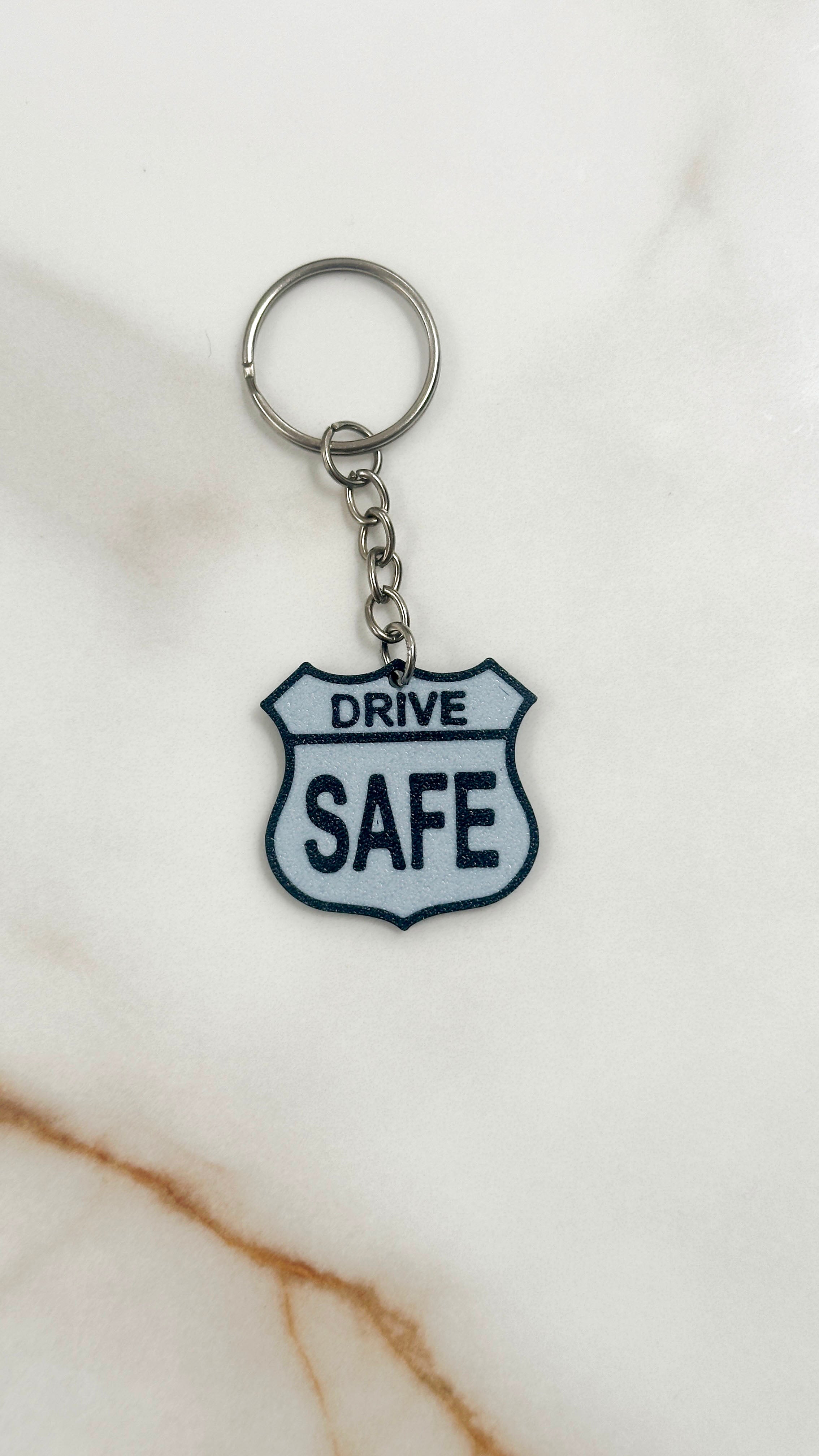 Drive Safe Keychain | Road Sign Style Keyring | Highway Shield Design | Gift for New Drivers | Safe Travels Gift