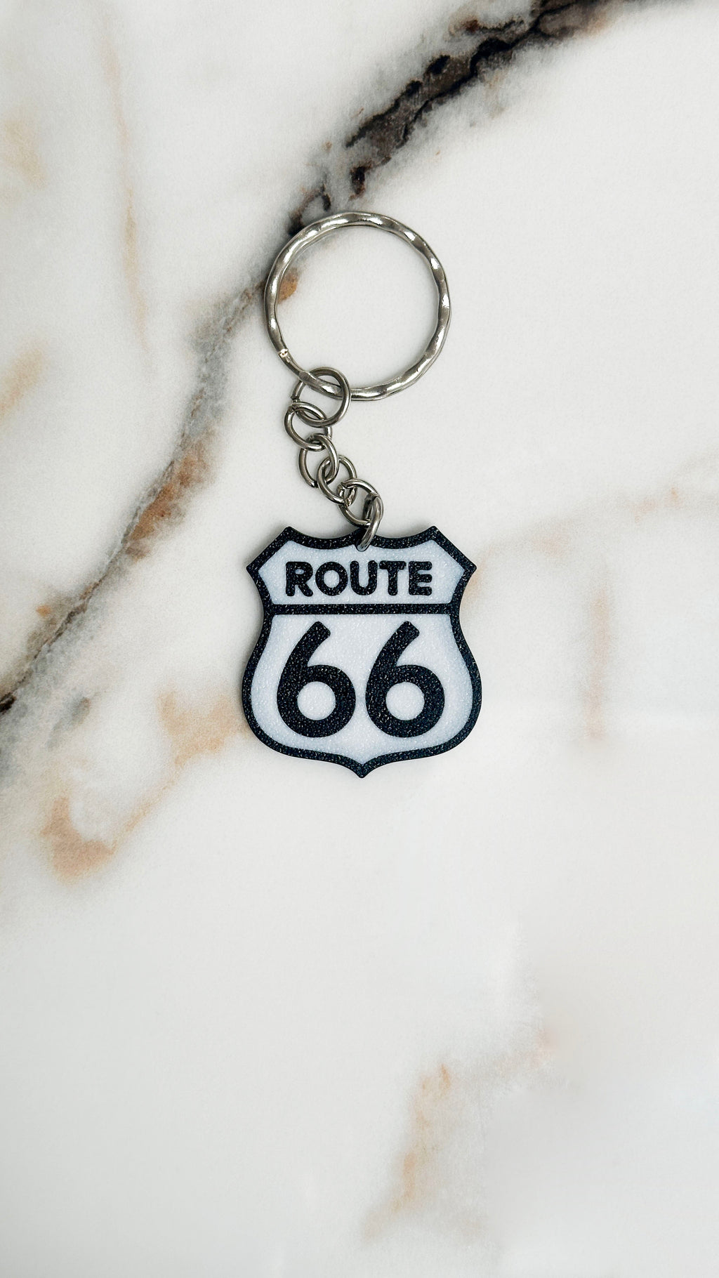 Route 66 Keychain | Classic Road Sign Keyring | Asphalt Texture Highway Shield | Road Trip Gift | USA Travel Souvenir