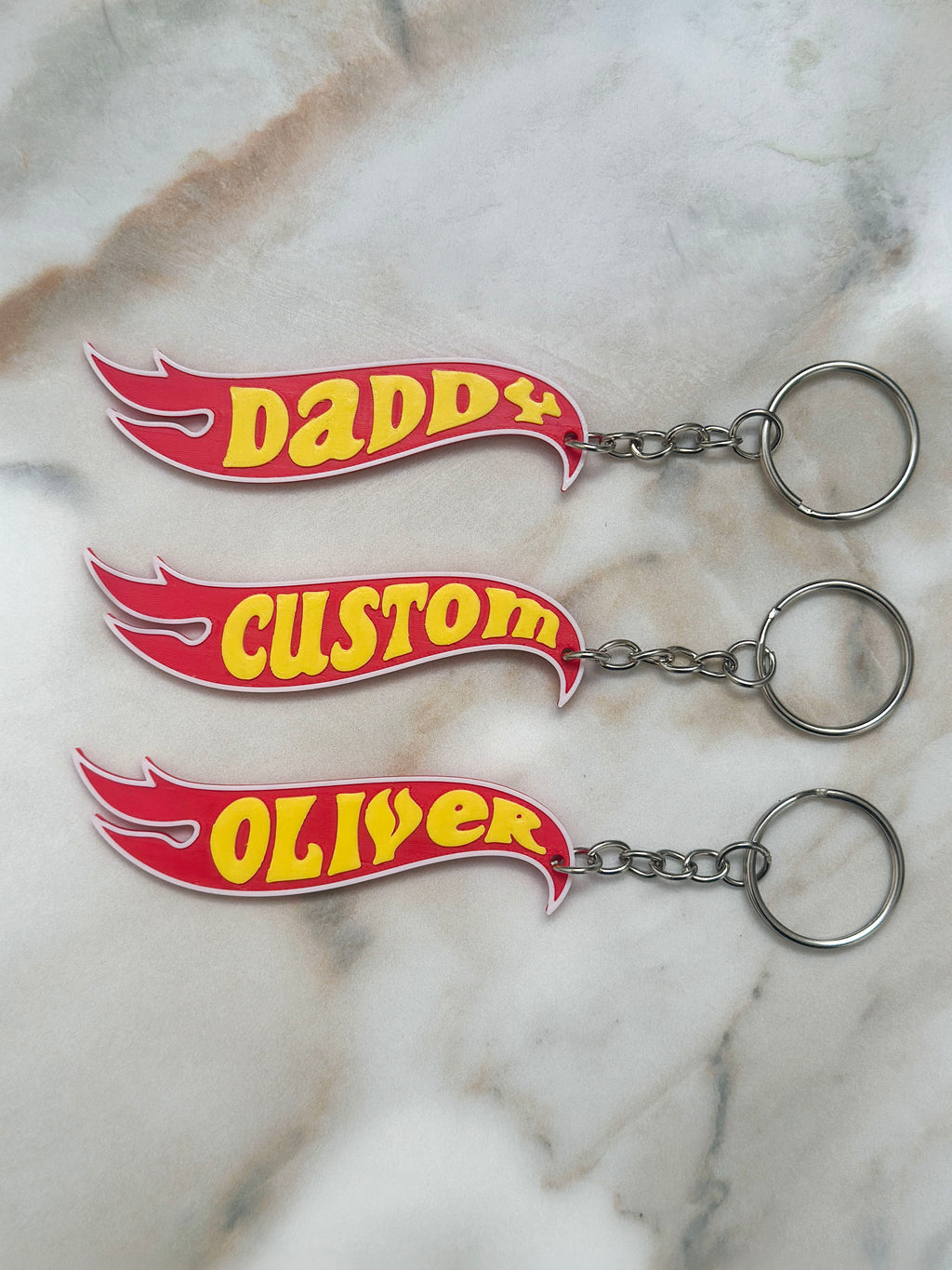 Personalised Flame Logo Keyring | Custom Name Keychain | Hot Wheels Style | Gift for Him Kids Boys | Birthday Christmas | Bag Charm