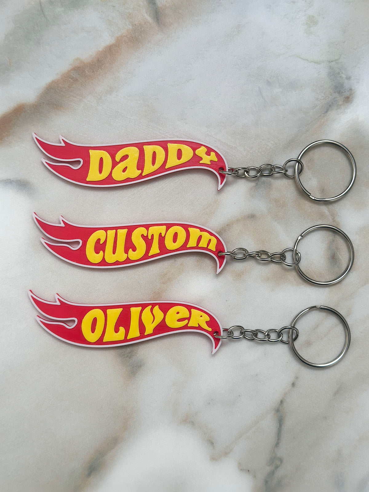 Personalised Flame Logo Keyring | Custom Name Keychain | Hot Wheels Style | Gift for Him Kids Boys | Birthday Christmas | Bag Charm