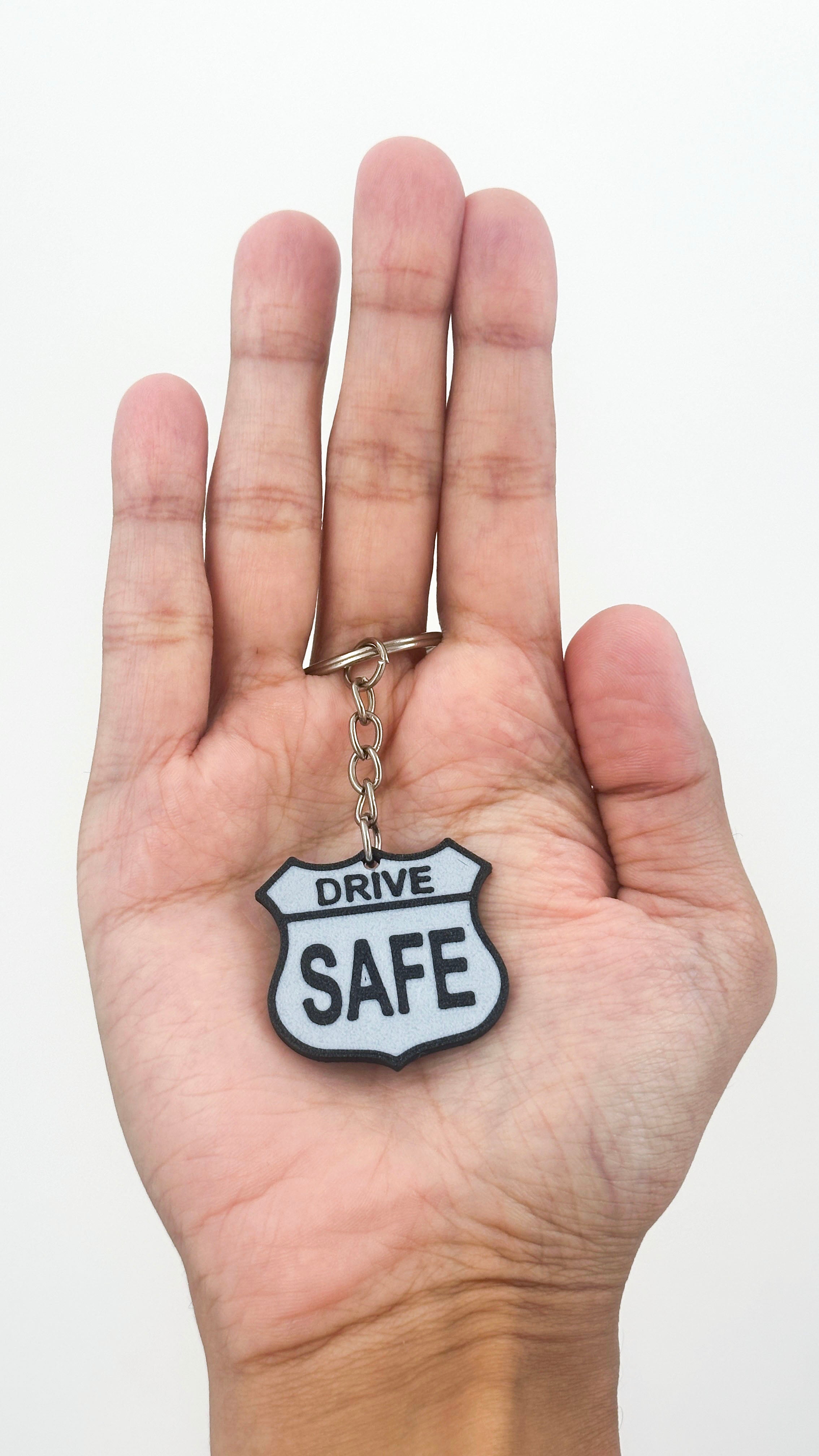 Drive Safe Keychain | Road Sign Style Keyring | Highway Shield Design | Gift for New Drivers | Safe Travels Gift