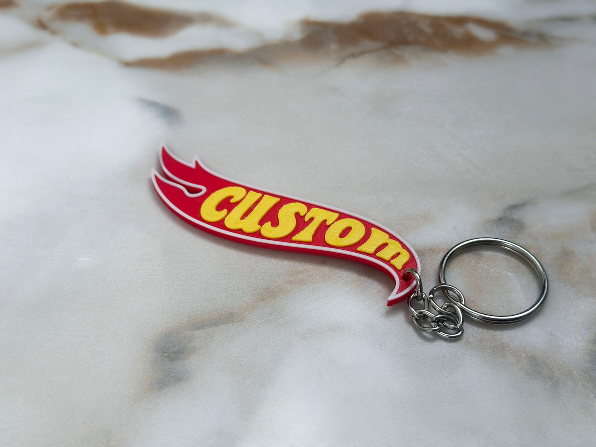 Personalised Flame Logo Keyring | Custom Name Keychain | Hot Wheels Style | Gift for Him Kids Boys | Birthday Christmas | Bag Charm
