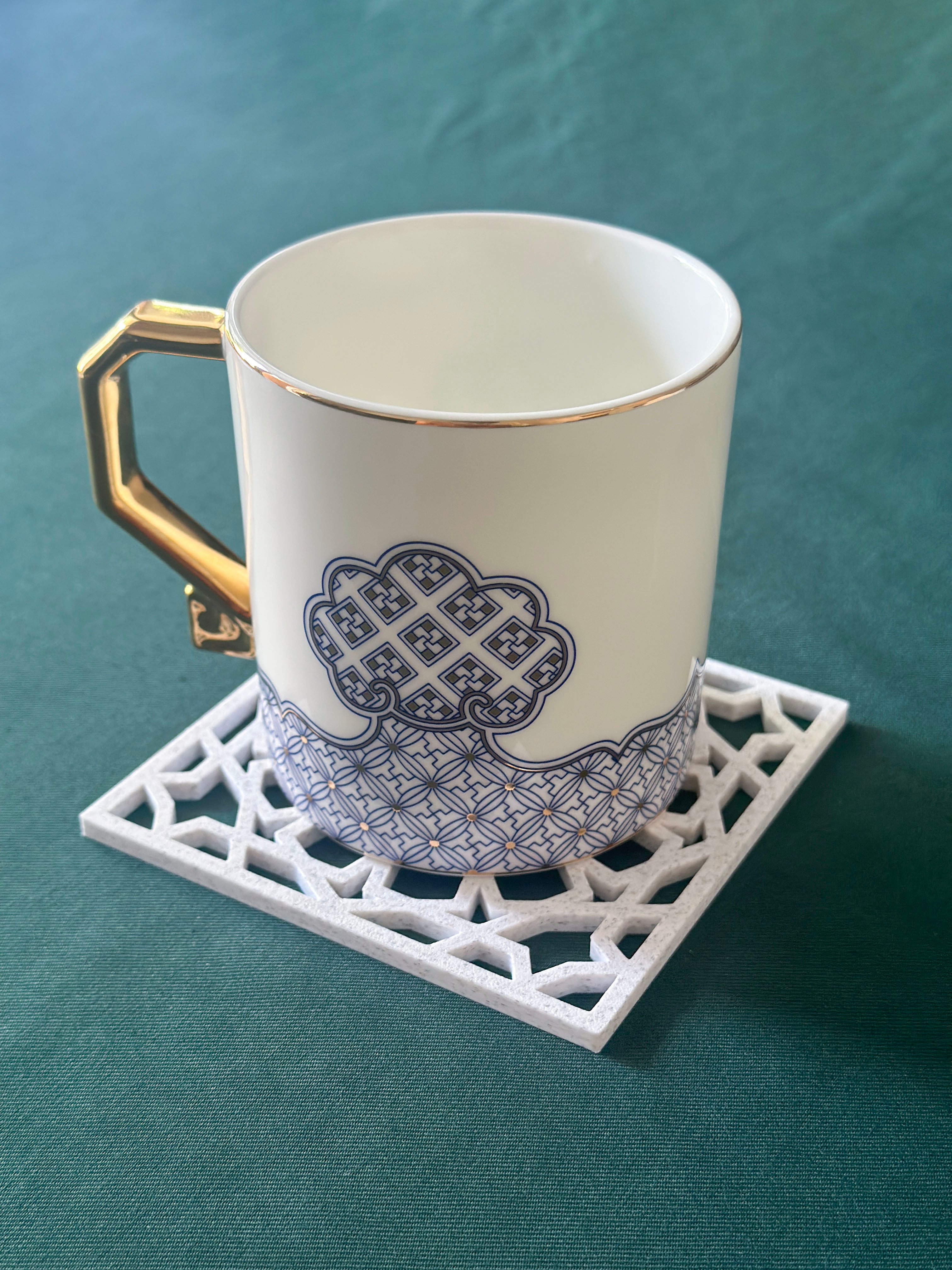 Islamic Geometric Coasters Set of 4 | Marble Effect Decorative | Moroccan Star Pattern | Islamic Home Decor Gift