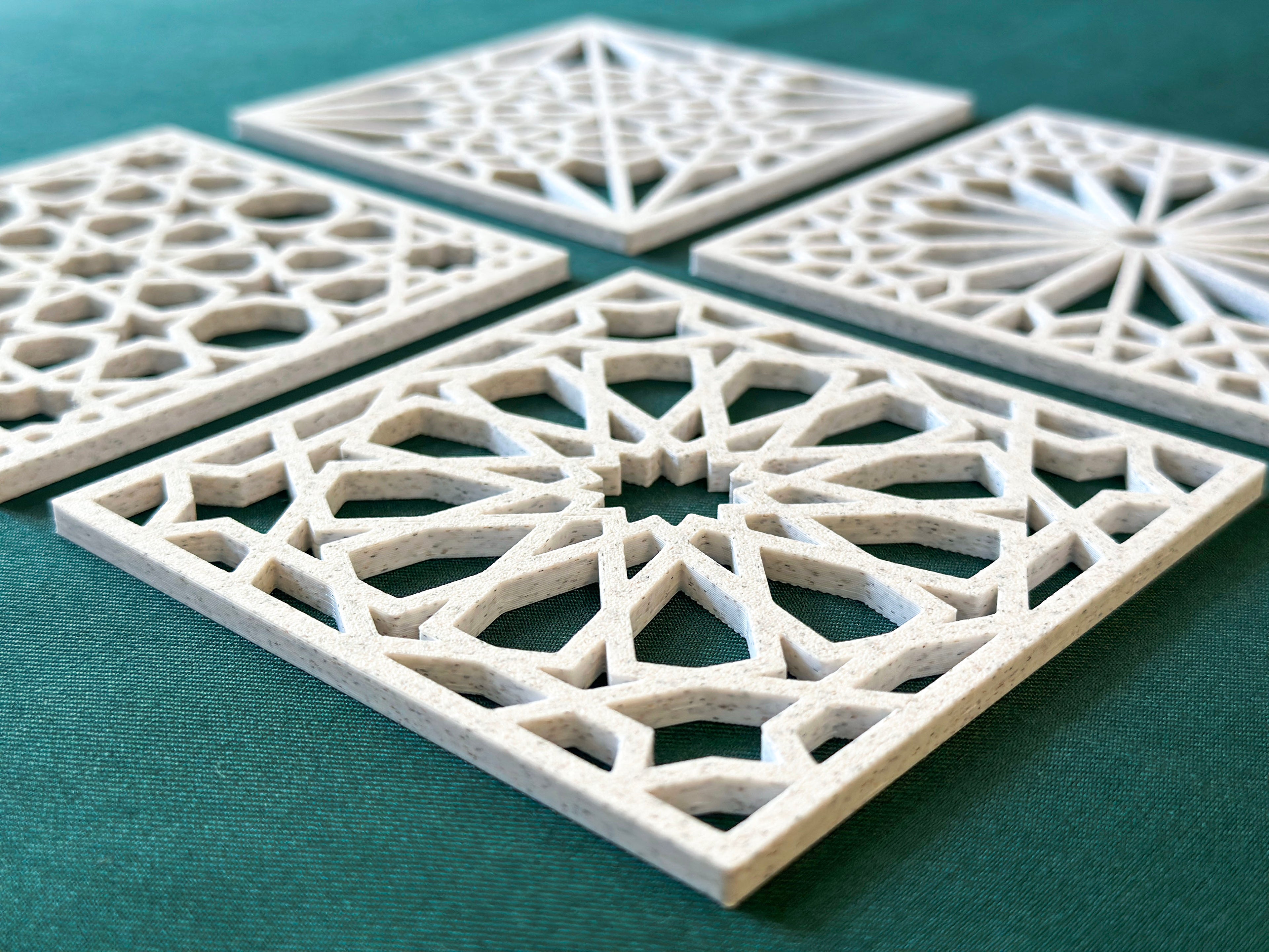 Islamic Geometric Coasters Set of 4 | Marble Effect Decorative | Moroccan Star Pattern | Islamic Home Decor Gift