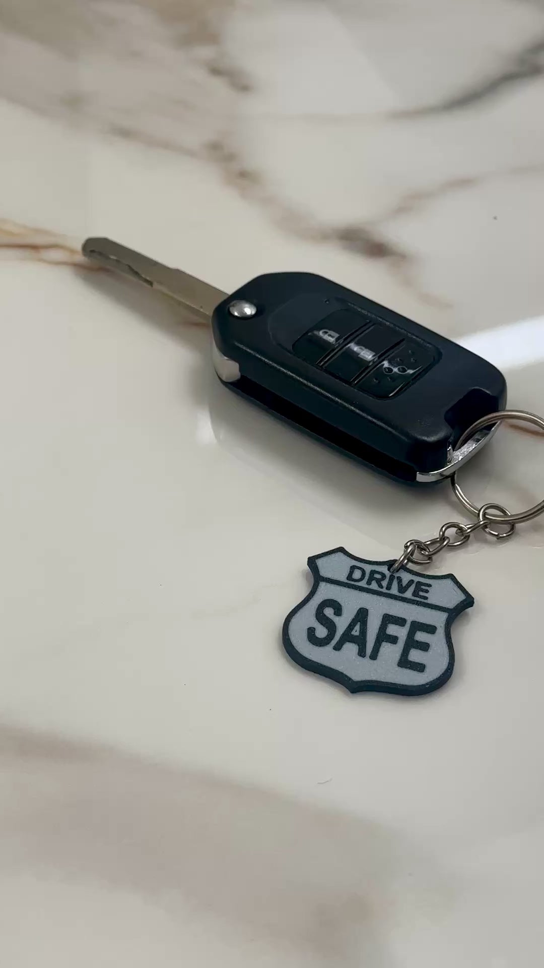Drive Safe Keychain | Road Sign Style Keyring | Highway Shield Design | Gift for New Drivers | Safe Travels Gift